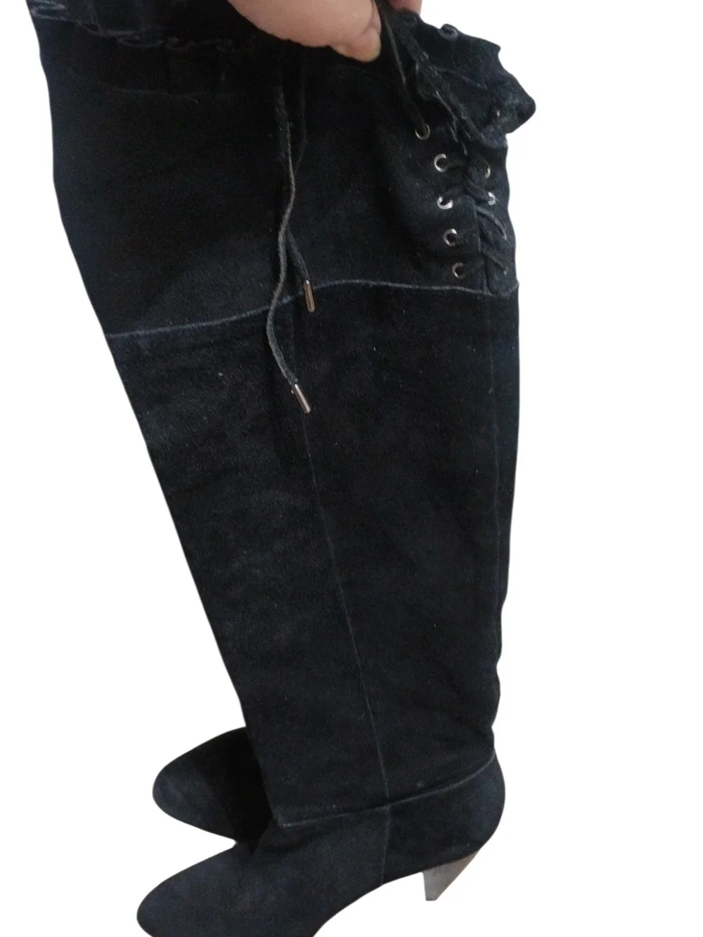 BCBGeneration Women's Black Suede Over Knee-High Lace-Up Boots Sanji SZ 9